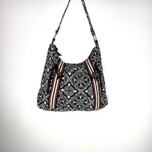 Vera Bradley Barcelona Lisa B Bag Hobo Shoulder Purse black yellow white and red